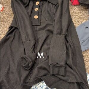 Black Button-Up Long Sleeve Top